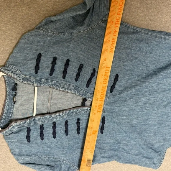 Vtg AMERICAN EAGLE Military-Inspired Split V-Neck Long Sleeve Denim Top Large - Picture 8 of 8